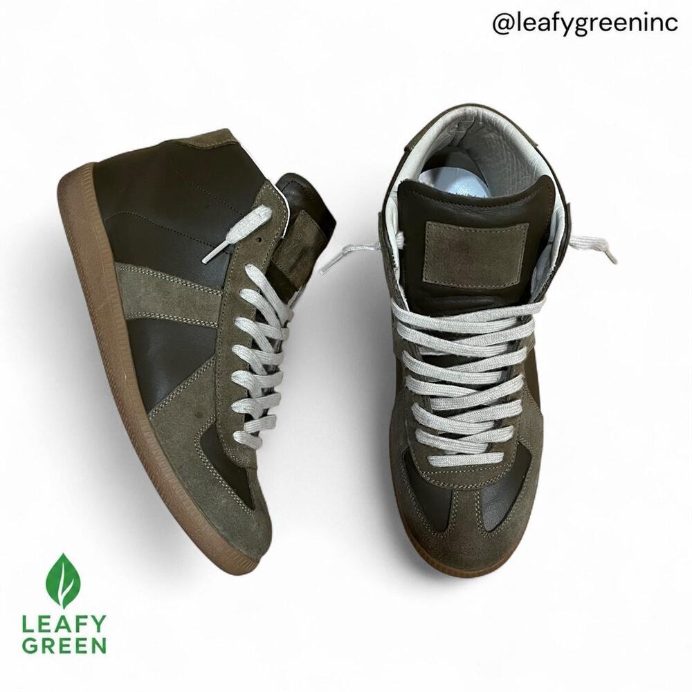 Maison Margiela GAT High Olive Green Sneakers us 9 EU 42 Calfskin Leather Luxury